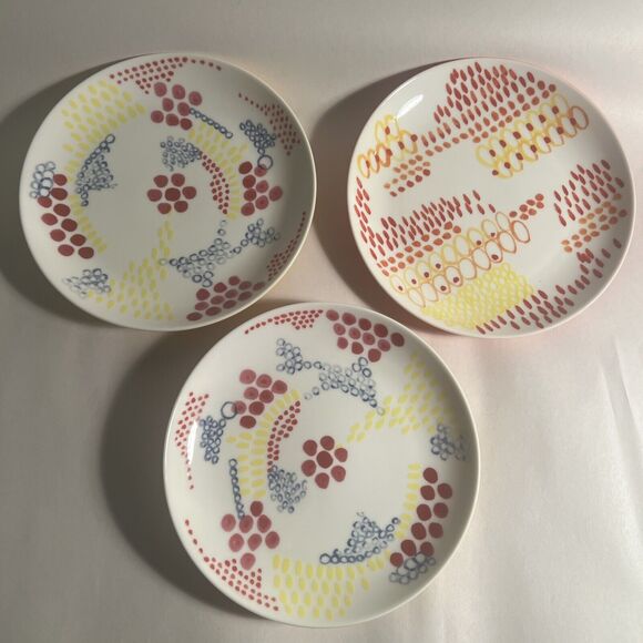 3 Anthropologie dessert lunch snack plates 8 inches Abstract Lines Dots - Picture 3 of 7